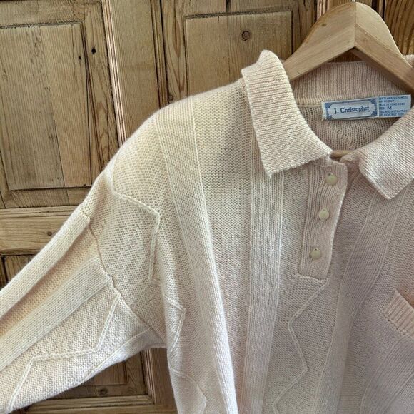 Vintage J. Christopher Medium Collared Sweater Wool Knit Cream Ivory - Picture 2 of 12